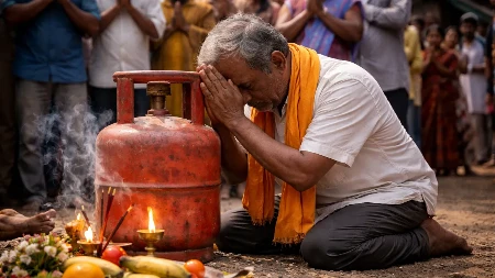 NOVI “BOG” U INDIJI?! Posle krava i Trampa, sada kleče pred plinskom bocom! (VIDEO)