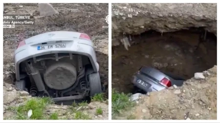 ZEMLJA "PROGUTALA" AUTOMOBIL Sve se desilo u par sekundi - cela zemlja im je paralisana zbog poplava