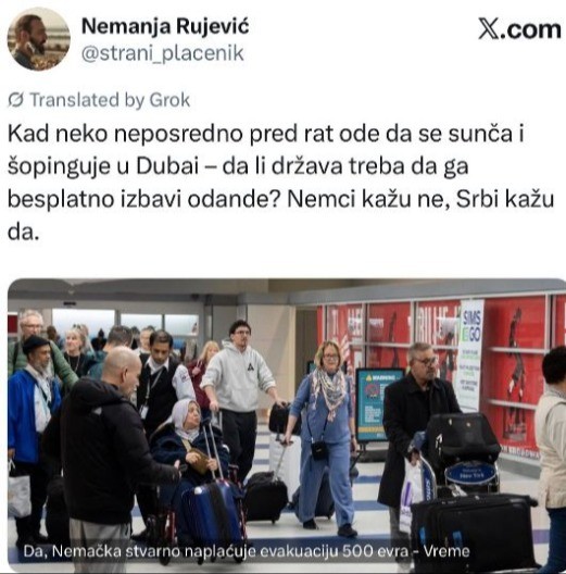 BLOKADERSKO "VREME" ZAHTEVA "Država i Air Serbia da naplate evakuaciju svim građanima Srbije!"