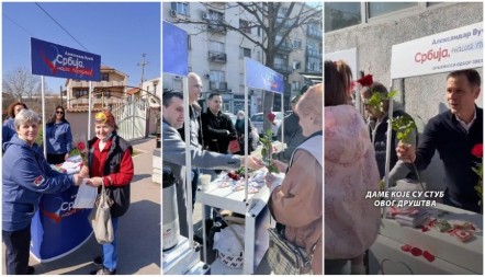 NAJLEPŠI POKLON ZA BEOGRAĐANKE Članovi SNS izašli na ulice da čestitaju Osmi mart, Siniša Mali dame darivao ružama