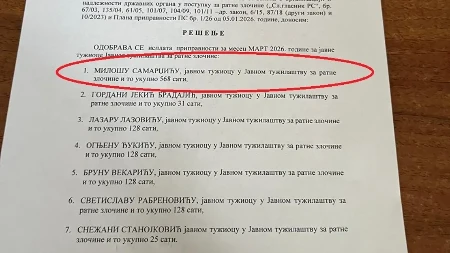 NIJE SPAVAO NI JEO, A "RADIO" 744 SATA: Tužilac Samardžić sam sebi upisao 568 sati pripravnosti i produžio mart na 35 dana!