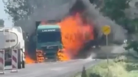 Buktinja progutala kamion! Izgoreo u sekundi, jeziva scena na ulazu u Sivac