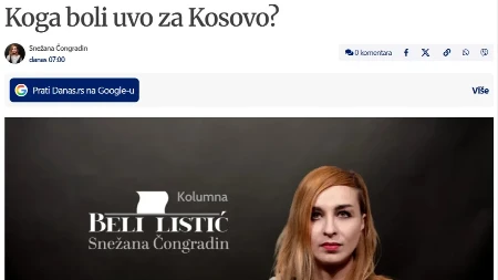 Evo koga "boli uvo" za Kosovo i Metohiju: Autošovinizam Snežane Čogradin i jedna velika istina