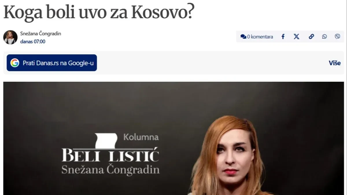Evo koga "boli uvo" za Kosovo i Metohiju: Autošovinizam Snežane Čogradin i jedna velika istina