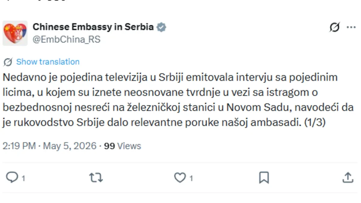 Ambasada Kine reagovala zbog laži u "Utisku nedelje": Pozivamo da prestanu sa širenjem netačnih informacija