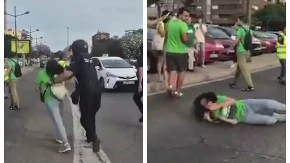 Ovako EU policija rešava blokade u Valensiji: Nastavnica blokaderka htela da zaustavi saobraćaj, završila je na betonu (VIDEO)