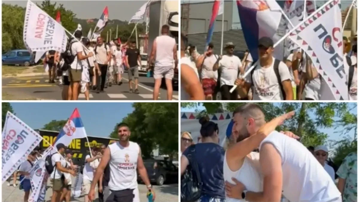 Dočekani kao heroji! Kolona mladih po najvećoj vrućini iz Novog Sada stigla u Sremske Karlovce, cilj - Beograd i veliki skup