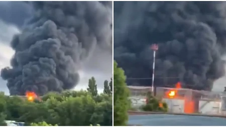 Dramatični snimci iz Rusije! Rafinerija u plamenu, delovi drona pali i ljudima u dvorište (VIDEO)
