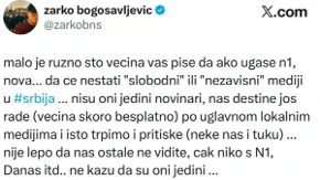 "Dosta više o njima!" Blokaderski novinar Žarko Bogosavljević udario na Novu i N1