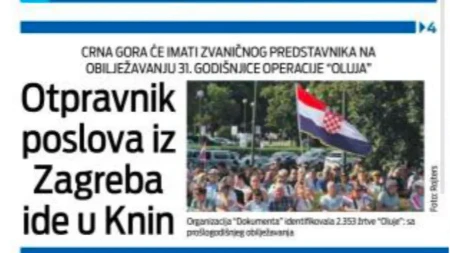 Podgorica slavi zločinačku "Oluju" sa svojom braćom Hrvatima! Spajić i Mandić šalju delegaciju u Knin!