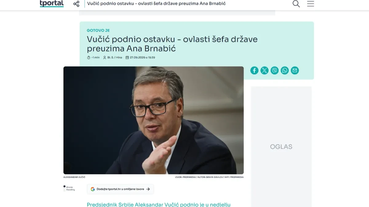 Ostavka Vučića glavna vest u svim medijma u Hrvatskoj, BiH i Crnoj Gori