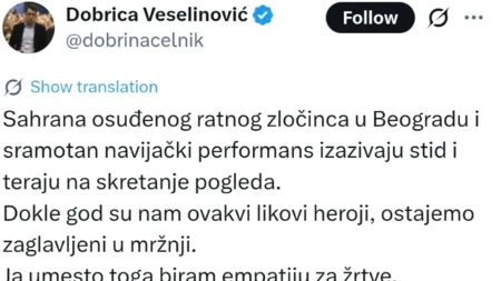 Veselinović pljunuo na generala Mladića i ceo srpski narod